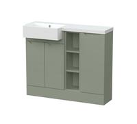 Balterley Teddesley Floor Standing Compact 3 Door Combination Vanity Basin Unit With Open Shelves And Basin, 1000mm, Left Hand, Fern Green