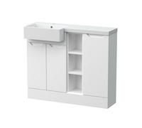 Balterley Teddesley Floor Standing Compact 3 Door Combination Vanity Basin Unit With Open Shelves And Basin, 1000mm, Left Hand, Matt White