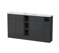 Balterley Teddesley Floor Standing Compact 3 Door Vanity Basin Wc Combination Unit With Basin And Worktop, 1500mm, Dark Grey