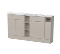 Balterley Teddesley Floor Standing Compact 3 Door Vanity Basin Wc Combination Unit With Basin And Worktop, 1500mm, Pebble Grey