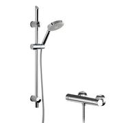 Current Round Thermostatic Bar Valve and Single Function Handset Slider Rail Kit Shower Bundle - Chrome - Balterley