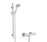 Round Thermostatic Minimalist Bar Valve and Water Saving Handset Slider Rail Kit Shower Bundle - Chrome - Balterley