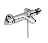 Balterley Thermostatic Bath Shower Mixer Bar Valve Tap, Round Bath Bar Valve with Spout, Anti-Scald, Deck Mounted Thermostatic Shower Mixer Tap for Bathroom Baths - 288 x 195 x 40mm (Chrome)