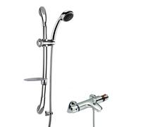 Balterley Thermostatic Bath Shower Mixer Tap Curved Slide Rail Kit Chrome in Silver Balterley Silver