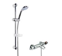 Thermostatic Bath Shower Mixer Tap & Multi Function Round Handset Slide Rail Kit Bundle - Chrome - Balterley