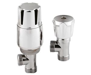Balterley Thermostatic Radiator Valve with Lockshield Valve, Angled Chrome TRV, Fluted Round Cap Radiator Valves, Thermostatic Valves for Radiators, Sold in Pairs - 45 x 76 x 130 mm (Chrome)