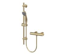 Balterley Thermostatic Shower Mixer Kit with Round Handset, Mixer Bar & Adjustable Riser Rail, Shower Head and Hose Set, Thermostatic Mixer, Handheld Showerhead - 130 x 250 x 600mm (Brushed Brass)