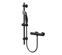 Balterley Thermostatic Shower Mixer Kit with Round Handset, Mixer Bar & Adjustable Riser Rail, Shower Head and Hose Set, Thermostatic Mixer with Handheld Showerhead - 130 x 250 x 600mm (Black)