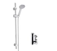Balterley Thermostatic Shower Mixer Kit with Round Handset, Vertical Mixer Bar & Adjustable Riser Rail, Shower Head and Hose Set, Thermostatic Mixer, Handheld Showerhead - 96 x 740mm (Chrome)