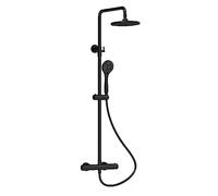 Balterley Thermostatic Shower Mixer Kit with Round Head, Handset, Mixer Bar & Adjustable Riser Rail, Shower Head and Hose Set, Bathroom Rainfall Showerhead - 267 x 429 x 1245mm (Black)