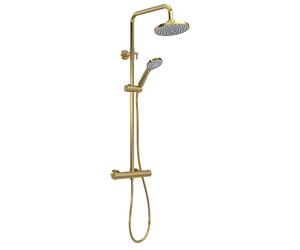 Balterley Thermostatic Shower Mixer Kit with Round Head, Handset, Mixer Bar & Adjustable Riser Rail, Shower Head and Hose, Rainfall Showerhead and Hose Set - 267 x 429 x 1245mm (Brushed Brass)