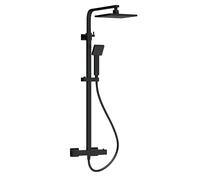 Balterley Thermostatic Shower Mixer Kit with Square Head, Handset, Mixer Bar & Adjustable Riser Rail, Shower Head and Hose Set, Bathroom Rainfall Showerhead - 200 x 465 x 1200mm (Black)