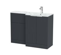 Tixall Contemporary Floor Standing 2 Door Vanity WC Combination Unit, Carrera Marble Stone Basin, Right Hand, 1100mm, Dark Grey