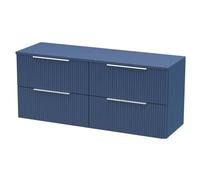 Tixall Fluted 4 Drawer Wall Hung Vanity Unit with Worktop, Satin Blue, 1200mm