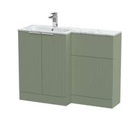 Balterley Tixall Contemporary Floor Standing 2 Door Vanity Wc Combination Unit With Carrera Marble Stone Basin, Left Hand, 1100mm, Green