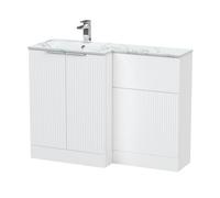 Balterley Tixall Contemporary Floor Standing 2 Door Vanity Wc Combination Unit With Carrera Marble Stone Basin, Left Hand, 1100mm, White