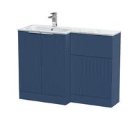 Balterley Tixall Contemporary Floor Standing 2 Door Vanity Wc Combination Unit With Carrera Marble Stone Basin, Left Hand, 1100mm, Blue
