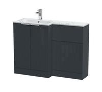 Balterley Tixall Contemporary Floor Standing 2 Door Vanity Wc Combination Unit With Carrera Marble Stone Basin, Left Hand, 1100mm, Dark Grey