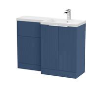 Tixall Contemporary Floor Standing 2 Door Vanity WC Combination Unit with Polymarble Basin, Right Hand, 1100mm, Blue