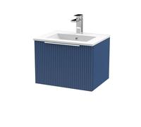 Balterley Tixall Fluted 1 Drawer Wall Hung Vanity Basin Unit, Satin Blue, 500mm in Blue Balterley Blue