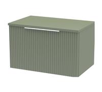 Tixall Fluted 1 Drawer Wall Hung Vanity Unit with Worktop, Satin Green, 600mm