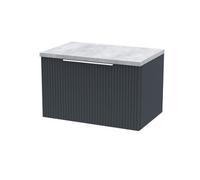 Tixall Fluted 1 Drawer Wall Hung Vanity Unit with Laminate Worktop, Dark Grey, 600mm