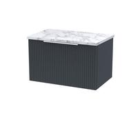 Tixall Fluted 1 Drawer Wall Hung Vanity Unit with Laminate Worktop, Dark Grey, 600mm