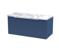Tixall Fluted 1 Drawer Wall Hung Vanity Unit with Laminate Worktop, Satin Blue, 800mm