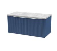 Tixall Fluted 1 Drawer Wall Hung Vanity Unit with Laminate Worktop, Satin Blue, 800mm