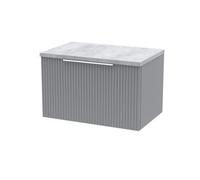 Tixall Fluted 1 Drawer Wall Hung Vanity Unit with Laminate Worktop, Satin Grey, 600mm