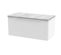 Tixall Fluted 1 Drawer Wall Hung Vanity Unit with Laminate Worktop, Satin White, 800mm