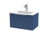 Tixall Fluted 1 Drawer Wall Hung Vanity Unit with Minimalist Basin, Satin Blue, 600mm