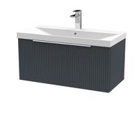 Tixall Fluted 1 Drawer Wall Hung Vanity Unit with Thin Edge Basin, Dark Grey, 800mm