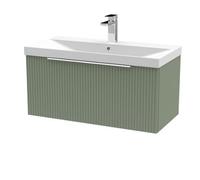 Tixall Fluted 1 Drawer Wall Hung Vanity Unit with Thin Edge Basin, Satin Green, 800mm