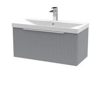 Tixall Fluted 1 Drawer Wall Hung Vanity Unit with Thin Edge Basin, Satin Grey, 800mm