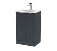 Tixall Fluted 2 Door Floor Standing Vanity Unit with Minimalist Basin, Dark Grey, 500mm