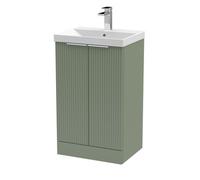 Tixall Fluted 2 Door Floor Standing Vanity Unit with Thin Edge Basin, Satin Green, 500mm