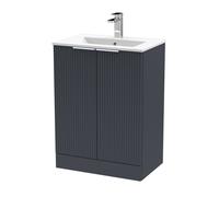 Balterley Tixall Fluted 2 Door Vanity Basin Unit, Dark Grey, 600mm in Grey Balterley Grey