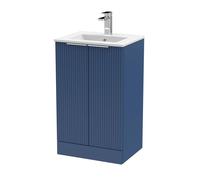 Tixall Fluted 2 Door Floor Standing Vanity Unit with Minimalist Basin, Satin Blue, 500mm