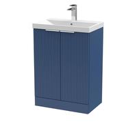 Tixall Fluted 2 Door Floor Standing Vanity Unit with Thin Edge Basin, Satin Blue, 600mm