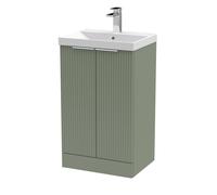 Tixall Fluted 2 Door Floor Standing Vanity Unit with Thin Edge Basin, Satin Green, 500mm