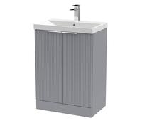 Tixall Fluted 2 Door Floor Standing Vanity Unit with Thin Edge Basin, Satin Grey, 600mm