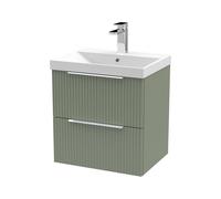 Balterley Tixall Fluted 2 Drawer Wall Hung Vanity Basin Unit, Satin Green, 500mm in Green Balterley Green
