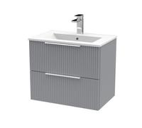 Tixall Fluted 2 Drawer Wall Hung Vanity Unit with Minimalist Basin, Satin Grey, 600mm