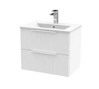 Tixall Fluted 2 Drawer Wall Hung Vanity Unit with Minimalist Basin, Satin White, 600mm