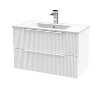 Tixall Fluted 2 Drawer Wall Hung Vanity Unit with Minimalist Basin, Satin White, 800mm