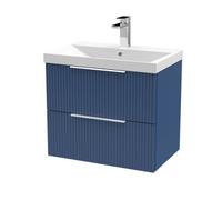 Tixall Fluted 2 Drawer Wall Hung Vanity Unit with Thin Edge Basin, Satin Blue, 600mm