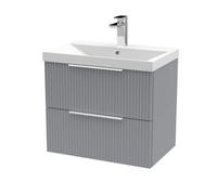 Tixall Fluted 2 Drawer Wall Hung Vanity Unit with Thin Edge Basin, Satin Grey, 600mm