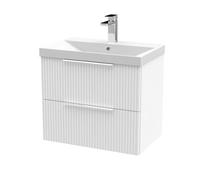 Tixall Fluted 2 Drawer Wall Hung Vanity Unit with Thin Edge Basin, Satin White, 600mm