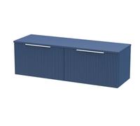 Tixall Fluted 2 Drawer Wall Hung Vanity Unit with Worktop, Satin Blue, 1200mm
